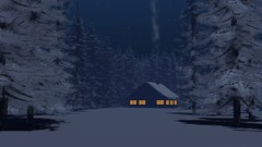 Trees snow winter night houses artwork digital art