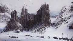 Trees snow winter ruins paintings Castles artwork fantasy art