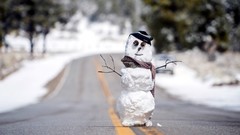 Trees snow winter snowman streets