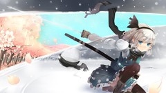 Trees snow winter weapons spring Katana white hair gloves 