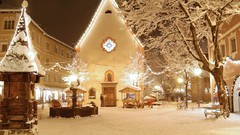 Trees snow winter white lights new year Christmas evening Italy 
