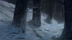 Trees snow Wolves forests artwork