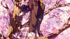 Trees spring socks Ribbons sitting schoolgirls bows outdoors 