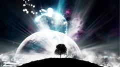 Trees Stars clouds lights abstract Earth planets outer space 