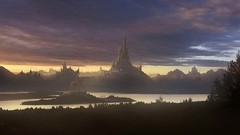 Trees statues Castles rivers artwork