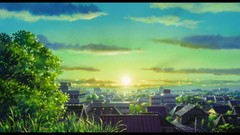Trees sun Anime cityscapes the secret world of arrietty 