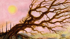 Trees sun autumn branches roots paintings artwork