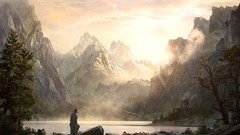 Trees sun Mountains hero rivers artwork