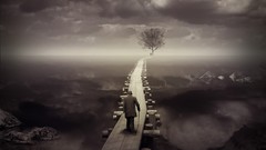 Trees surrealism sepia Bridges digital art old people Kiyo 