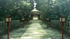 Trees temple shrine landscape Anime