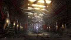 Trees Temples artwork digital art fantasy art