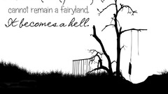 Trees text hanging monochrome