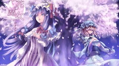 Trees text purple hats magician bows pink hair long hair pink 