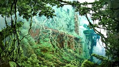 Trees Tokyo vines artwork fantasy art post-apocalyptic