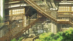 Trees urban cityscapes artwork digital art stairways