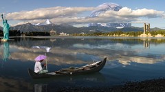 Trees water Aircraft Boats panorama composition Photo 