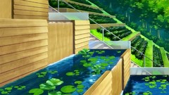 Trees water Anime forests stairways lily pads No. 6