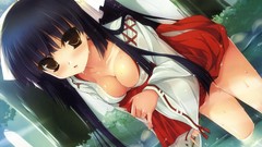 Trees water blush yellow eyes black hair forests ninoko 