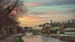 Trees water Bridges rivers cityscapes churches towns