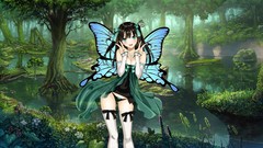 Trees water Butterflies Photoshop wings Anime Ribbons long hair 
