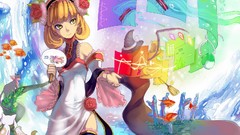 Trees water cats fish roses Anime hats fans blondes anime girls 