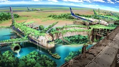 Trees water clouds Aircraft moss ruins Tokyo abandoned airports 