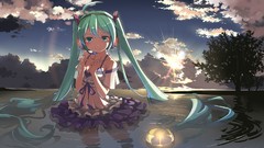 Trees water clouds headphones dress Ribbons reflections 