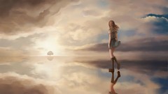 Trees water clouds wind back reflections schoolgirls skirts 