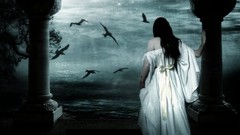 Trees water dark woman Birds Temples