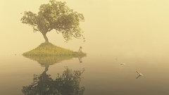 Trees water ocean woman Islands bottles floating artwork