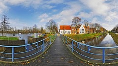 Trees water panorama Bridges houses