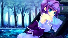 Trees water Plants Anime anime girls blue eyes rivers short 