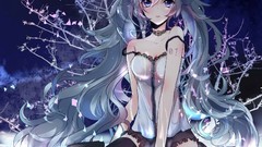 Trees water Shorts sitting shirts tattoos long hair anime girls 