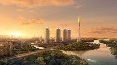 Trees water Skyscrapers Parks 3d buildings cities skyscapes 3D 