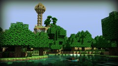 Trees water tower blocks minecraft steve skyscapes