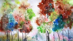 Trees watercolor paintings artwork