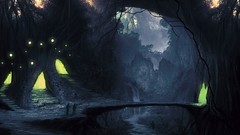 Trees waterfalls streams vines caves forests artwork