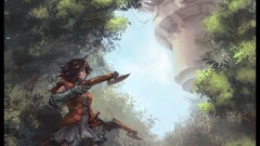 Trees weapons Army soldiers paintings drawings anime girls 