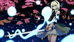 Trees weapons Katana ghosts white hair Swords glowing blue eyes 