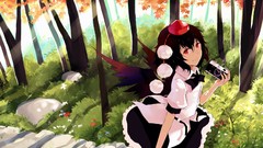 Trees wings dress hats red eyes Cameras brunettes touhou 