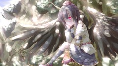 Trees wings hats red eyes skirts blush anime girls short hair 