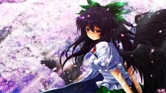 Trees wings red eyes bows outdoors skirts sunlight blush 