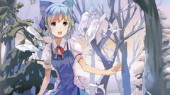 Trees winter ice wings Fairies Ribbons bows blue hair anime 