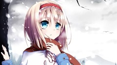 Trees winter Mountains Birds Ribbons faces blondes scarfs anime 