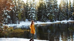 Trees winter woman lakes outdoors models redheads