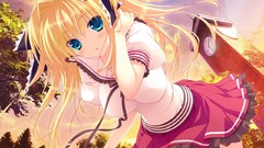 Trees woman Anime fans blondes long hair anime girls blue eyes 