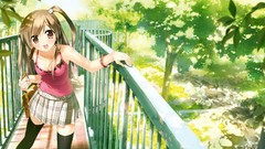 Trees woman Anime railing skirts anime girls soft shading 