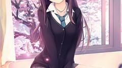 Trees woman Anime socks sitting schoolgirls anime girls green 