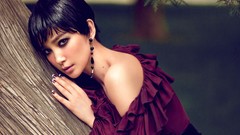 Trees woman asians short hair models black hair