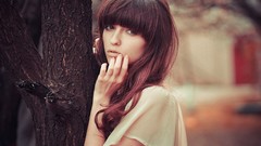 Trees woman bangs redheads